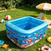 Blue 4-Layer Thickened PVC Mermaid Inflatable Swimming Pool, Home Water Play Tub, Outdoor Yard Play Pool, Foldable - Multicolor - View 2