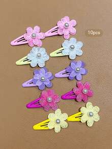 10pcs Colorful Flower Design Cute Girls Hair Clips Snap Clips Hair Accessories For Daily Wear - Multicolor - View 8