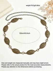1pc Vintage Fashion Bohemian Metal Floral Pattern Distressed Flower Disc Waist Chain Suitable For Women's Daily And Party Wear - Gold - View 6