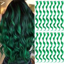 12/16 Pcs Ekstensi Rambut Berwarna Keriting Bergelombang Jepit Rambut Sintetis, Rambut Sorotan Warna untuk Pesta, Rambut Bergaris untuk Wanita, Anak Perempuan, Dewasa, Hadiah Cosplay - MultiWarna - View 11