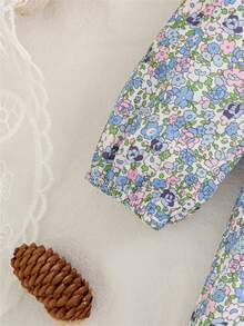 Autumn/Winter Mori Style Ditsy Floral Bow Decor Long Sleeve Dress For Social Gatherings, Baby Girl - Multicolor - View 3