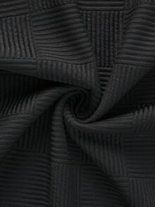男士夏季緹花圖案翻領短袖襯衫，適合商務通勤與休閒穿著 - 黑色 - 查看 12
