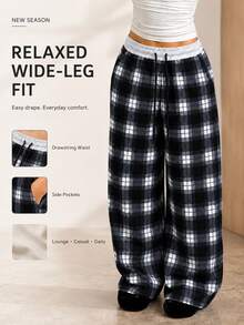 Y2K Decadent Style Wide Leg Pants Women Contrast Color Waistband Drawstring Long Pants Casual Sports Pants - Black - View 7