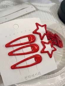 4/10/20/40 piezas de pinzas para el cabello con estrella roja y gota de agua, pinzas de metal brillante con estética Y2K, lindas pinzas para flequillo rojo, accesorios para el cabello de niñas para uso diario en la escuela - Rojo - Ver 3