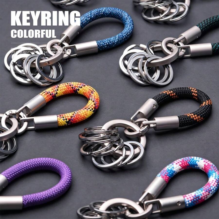 2026 New Woven Rope Keychain, High-Load Metal Ring Key Ring, Minimalist Elegant Textured Key Holder, Suitable For Outdoor, Daily Use, Business Gift