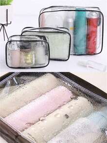 Large Capacity Zipper Cosmetic Travel Organizer Bag - High Quality Makeup Bag, Toiletry Bag, Lightweight PVC Material, Easy To Clean Zipper Design, Suitable For Gym, Vacation, Commuting, Fashion Minimalist Design, Beauty Essential - Clear - View 6