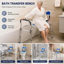 Sliding Shower Chair, 400 Lbs Tub Transfer Bench For Bathtub With Swivel Seat, Padded Shower Bench With Arms And Backrest, Height Adjustable For Handicap, Adults, Seniors, Elderly And Disabled-XY399838 - Multicolor - View 4