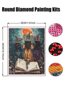 Hexe Diamant Kunst Malerei Sets für Erwachsene Halloween DIY runde Vollbohr Diamant Punkte Malerei für Anfänger, 5D Mond Malerei mit Diamanten Bilder Edelstein Kunst Malerei Sets - runder Diamant - Übersicht 8