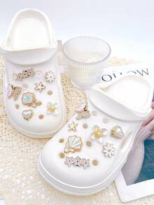 14 piezas de lindos dijes desmontables para sandalias, accesorios DIY para zapatos de mujer, decoración de zapatos personalizada y divertida, regalo perfecto para fiestas de vacaciones - Blanco - Ver 4