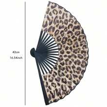 Elegant Leopard Print Bamboo Folding Fan, Black Frame, Fashionable Lightweight Portable Hand Fan, Women's Travel Accessory, Perfect Gift - Multiple Styles - View 6