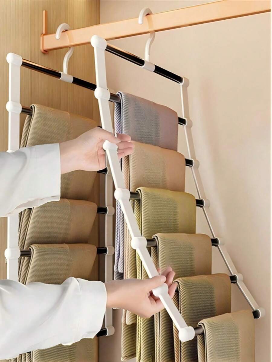 1pc/2pcs Multi-Layer Pants Rack - Space-Saving Foldable Design, Suitable For Effective Closet Organization, Plastic Multi-Layer Pants Rack, Suitable For Jeans, Leggings And Casual Pants, Home Pants Rack, Seamless Anti-Slip Storage, Easy To Assemble, Ideal For Holiday Preparation And Seasonal Wardrobe Management; Baby Room Storage, Perfect Gift For Valentine's Day, Mother's Day