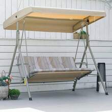3 Seater Garden Swing Chair, Patio Rocking Bench With Tilting Canopy, Removable Cushion - Brown - View 1