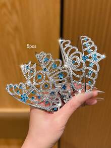 5pcs Blue Silver Princess Crown Headband Hair Accessories - Multicolor - View 4