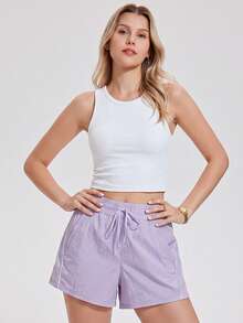KyrLssu Minimalistische Farbblock-Linien-Freizeithose, elastischer Bund, lockerer Schnitt, geeignet für verschiedene Stile und tägliche Kleidung - Violett - Übersicht 3