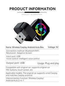 Wireless CarPlay Adapter, Stable And Smooth Connection, Supports Voice Control, USB Powered, Compatible With Most Car Models, Includes USB-C And Lightning Data Cables, CarPlay Wireless Adapter, Hands-Free Audio, Stylish Gadget, High-Quality Sound, Battery Not Included - Two-in-one - View 10