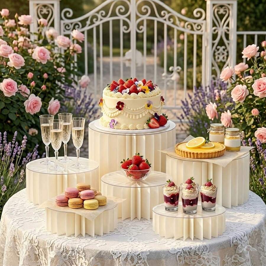 Foldable Cylindrical Dessert Stand Pillar, Wedding Display Rack Decoration, Elegant White Paper Tube Display Stand, Suitable For Wedding Dessert Table, Mall Window Display And Birthday Party Decoration - Multicolor - View 1