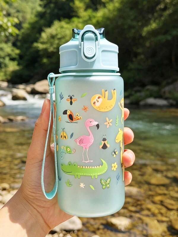 1 Peça Copo com Canudo Fosco Fofo de Desenho Animado Anti-Queda de 500ml para Crianças, Garrafa de Água Portátil à Prova de Vazamento, Copo de Aprendizagem para Volta às Aulas e Jardim de Infância, Verão