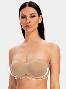 MELENECA Women's Minimizer Unlined Strapless Bras For Large Bust With Underwire Clear Strap - Beige - View 4