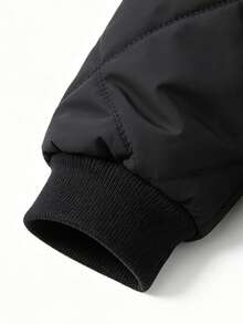 Men's Autumn/Winter Outdoor Warm Cotton Padded Coat, Solid Color Sports Stand Collar Zip-Up Fashion Coat - Black - View 7