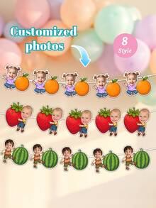 Custom Children's Tropical Fruit Face Banner, 1st Birthday Hanging Flag, Summer Yard Decoration Garland, Baby Shower Party Decor, Tutti Frutti Party Favors, Children's Milestone - Multicolor - View 2