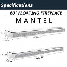 Mirrored Fireplace Mantel Floating Shelf, Silver Crushed Crystal Diamond Wall Mount Display Shelf For Over Fireplace & Under TV, Glam Decor Floating Shelves For Living Room Bedroom Kitchen - Silver - View 3