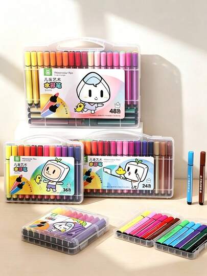 12, 24, 36, 48 Colors Washable Watercolor Pens, Student Drawing Pens, Art Doodle Stationery Supplies, Watercolor Pen Set, Back To School, First Day Of School