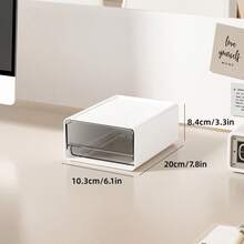 1 pieza Caja de almacenamiento de escritorio de plástico apilable de gran capacidad, rectangular minimalista de color blanco puro con cajón transparente, organizador de artículos de papelería para estudiantes, organizador de escritorio para la vuelta a la escuela - Blanco - Ver 12