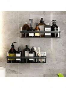 A Bathroom Triangle Basket Suction Cup Wall-Mounted Space Aluminum Shower Room Triangle Punch-Free Bathroom Corner Storage Rack - Black Rectangular Style - View 6