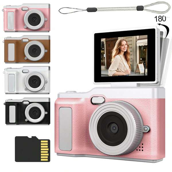 מצלמה דיגיטלית, מצלמה דיגיטלית ניידת 1080P HD, מצלמה באיכות גבוהה מתאימה לצילום, הקלטת וידאו, פוקוס אוטומטי, מצלמה ברזולוציה גבוהה, מסך מתהפך 180° & מסנן צבע, זום דיגיטלי 4x (סוללה נטענת 800mAh)