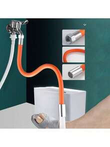 2/1pc Adjustable Foam Sink Drain Extension Pipe With Connector, 360° Faucet Extension Hose, Stainless Steel Material, Orange Rubber Soft Tube, Suitable For Bathroom, Kitchen, Toilet, Balcony And Wash Basin Drainage, Faucet Accessories, Home Essential, Suitable For Halloween, Thanksgiving, Christmas, New Year Gifts And More - Multiple Styles - View 2