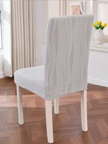 1/2/4/6pcs Jacquard Stretch Dining Chair Cover Set, Dark Color Full Coverage Elastic Chair Slipcover, Washable Soft Velvet Chair Protector, Suitable For Kitchen, Dining Room, Party, Wedding - Light Grey - View 5