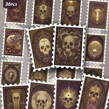 36PCS Vintage Gothic Skull Stickers, Retro Dark Academia Style & Floral Skull Aesthetic Cutout Sticker Set For Journals, Planners & Decor - Stamp - View 10