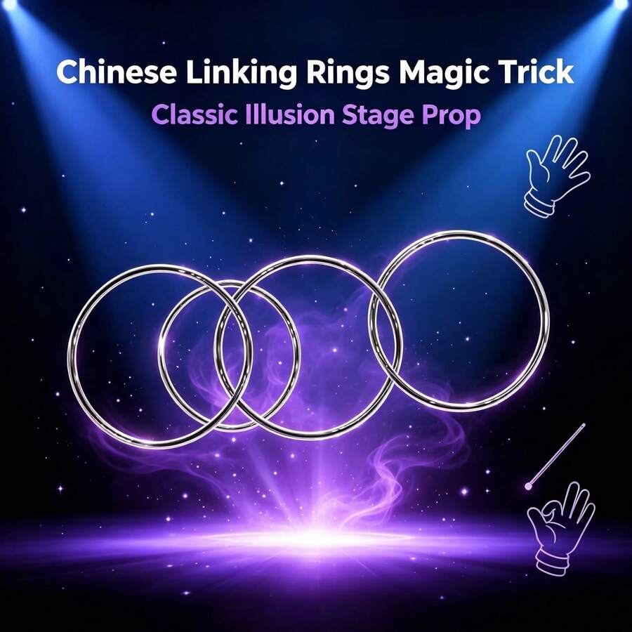 4 buah Cincin Penghubung Cina, Alat Peraga Sulap, Cincin Penghubung Logam Klasik untuk Sulap Panggung, Cocok untuk Pesulap, Pesta, Pertunjukan Bakat, Mainan Ilusi Sulap untuk Pemula, dan Lelucon.