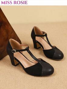 [MISS ROSIE]2026 SS Black & Brown T-Strap Pumps Slim Feet, Low Round Toe For Parties, Business & Daily Wear, Local Warehouse 3-Day Delivery - 黑色 - 查看 5