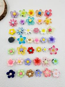 30pcs Cartoon Resin Coffee Color Bear & Flower Random Pattern Clog Shoe Charms Set - Multicolor - View 3