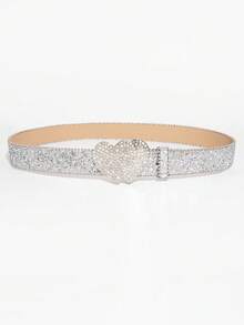 1pc Men's Black Y2K Punk Studded Star Buckle Casual Belt, Versatile Accessory For Jeans, Suitable For Daily Wear - Silver-heart - View 3