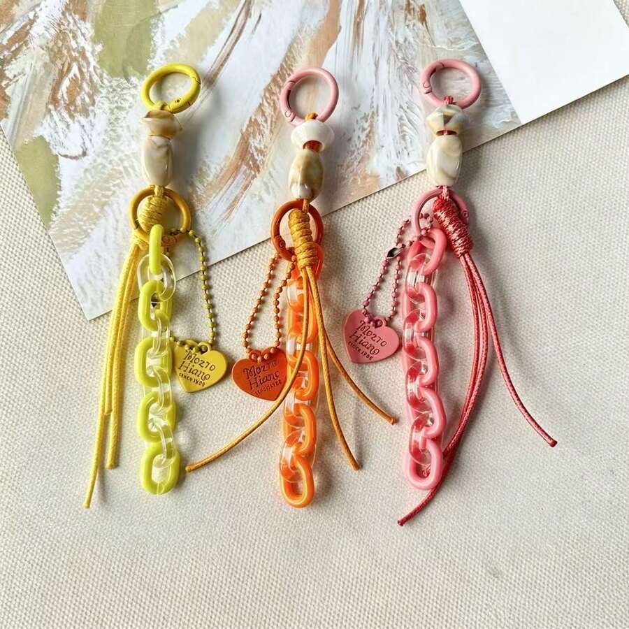 Summer Jelly Acrylic Heart Chain Bag Charm, Cute Candy Color Keychain, Earphone Case Pendant, Bag Hanging Accessory - Multicolor - View 1