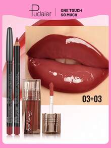 Pudaier 4-Piece Lip Liner & Lip Gloss Set - Silky Precise Lip Liner & Moisturizing Lip Gloss, Create Stunning Glow - Multi-Color Versatile Lip Makeup, Suitable For Daily Looks, Parties And Vacations - 4PCS - View 6