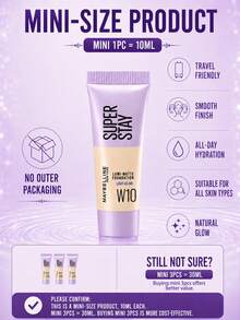 Maybelline 美寶琳長效透明底妝 #W10，正裝 35ml/試用裝 10ml，輕盈持久、抗汗、霧面妝感、有效遮瑕，適合中性自然膚色 - 美寶蓮持妝輕透粉底液W10 - 查看 7