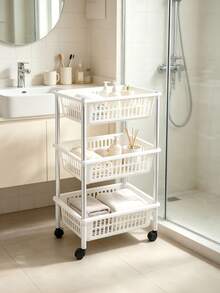 1-Piece Storage Rack, 3-Tier Rolling Utility Cart With Hollow Breathable Baskets, Equipped With Universal Wheels For Easy Movement. Sort And Store Sundries With Large Capacity To Save Space - View 2