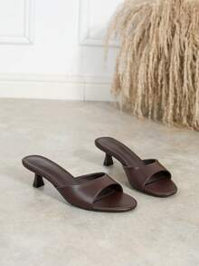 Women's Fashion Metallic Open Toe Low Heel Sandals, Comfortable Versatile Non-Slip Slippers For Commuting And Dating - Coffee Brown - View 5