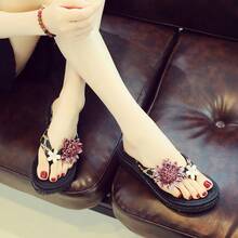 Women Platforms & Wedge Sandals - Brown Vines, Sunflowers, Large Diamonds, Yellow - View 6