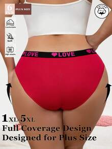 6pcs Plus Size Women Letter & Heart Printed Briefs, Sporty - Multicolor - View 2