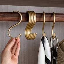 5/10pcs Gold S-Shaped Aluminum Alloy Hooks - Heavy Duty Design, Fashionable Modern Style, Suitable For Bathroom, Dressing Room, Kitchen, Garden - Perfect For Hanging Towels, Shawls And Accessories | Durable Metal Hooks - Gold - View 1