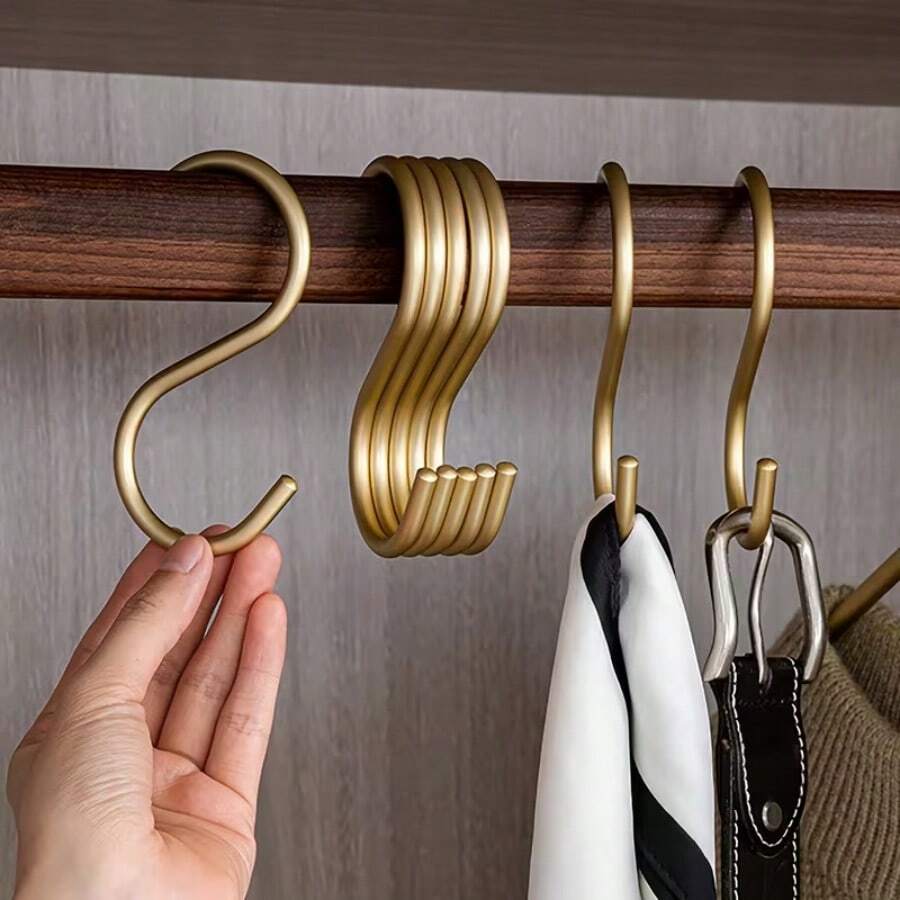 5/10pcs Gold S-Shaped Aluminum Alloy Hooks - Heavy Duty Design, Fashionable Modern Style, Suitable For Bathroom, Dressing Room, Kitchen, Garden - Perfect For Hanging Towels, Shawls And Accessories | Durable Metal Hooks - Gold - View 1