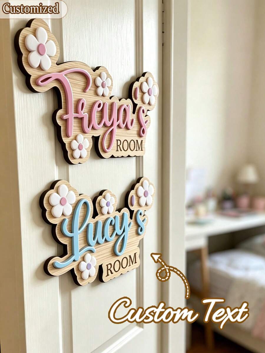2D Personalized Bedroom Door Sign, Daisy Flower Pattern, Wooden & Acrylic Mixed Style, Personalized Room Identification Plate, Exclusive Bedroom/Dorm Private Space Decor Door Sign Gift, Healing Sweet Style Home Ritual Door Sign - Multicolor - View 1