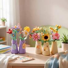 12 Styles Building Block Eternal Flower Vase Desktop Decor, Assembled Building Blocks, Small Particle Micro Building Block Flowers, Rose Sunflower Artificial Flower Model, Birthday Gift, Holiday Gift - Multicolor - View 7