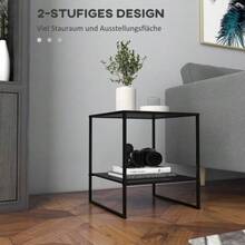 Industrial Style Side Table, Coffee Table, Bedside Table, 1 Shelf, Black - 黑色 - 查看 4