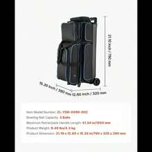Triple Ball Rolling Tote 31.5" X 12.5" X 16.5" For Bowling Alley Tournament Practice Separate Shoe Compartment Retractable Handle Oversized Accessory Pocket Padded Divider Wheels Heavy Duty Polyester Construction-XY171085 - Multicolor - View 8