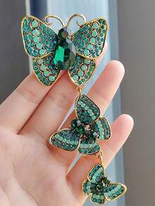 1 pieza Broche de flor con strass, accesorio de broche de cristal de lujo exagerado de moda para mujeres - Verde - Ver 3